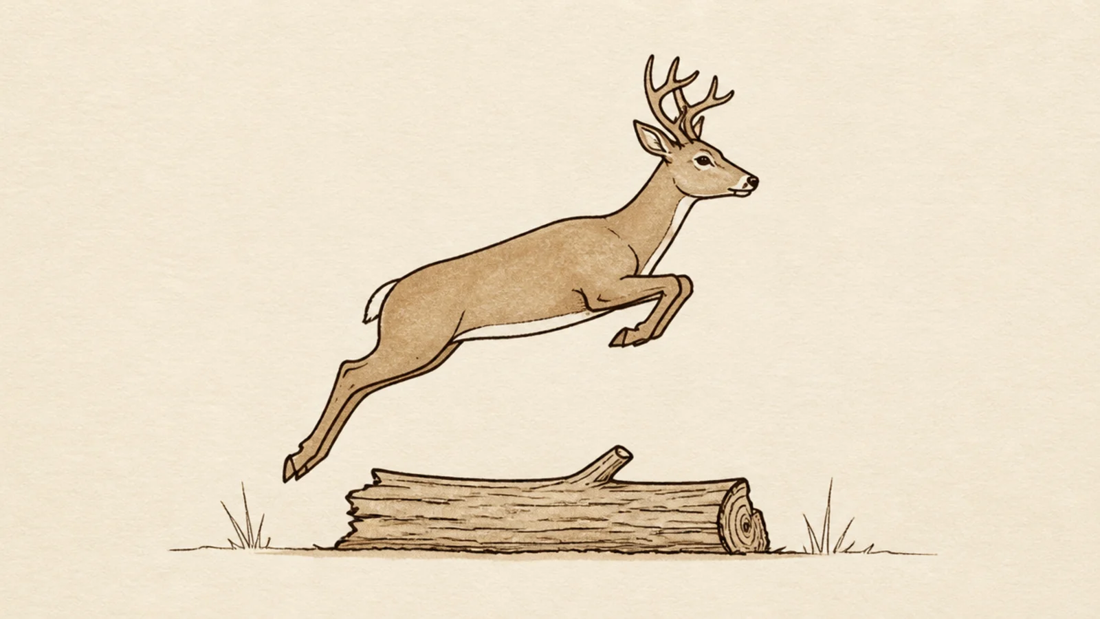 A simple deer leaping over a fallen log