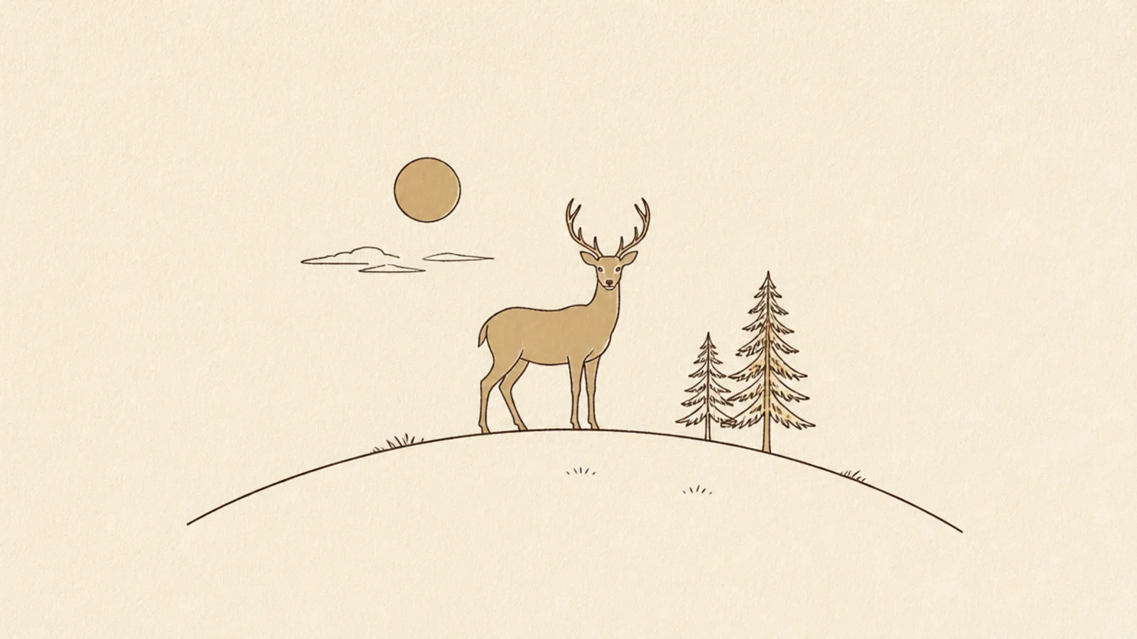 A simple deer standing on a gentle hill against the sky