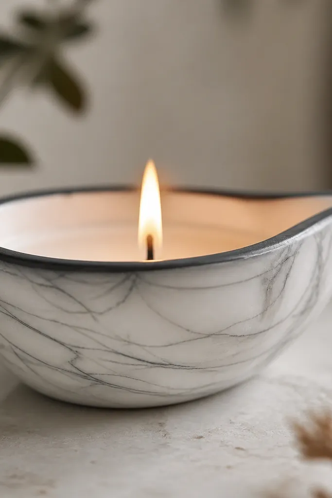 A diya painted white with thin charcoal grey curved lines that look like marble veining. The rim is left slightly darker with a soft charcoal wash.