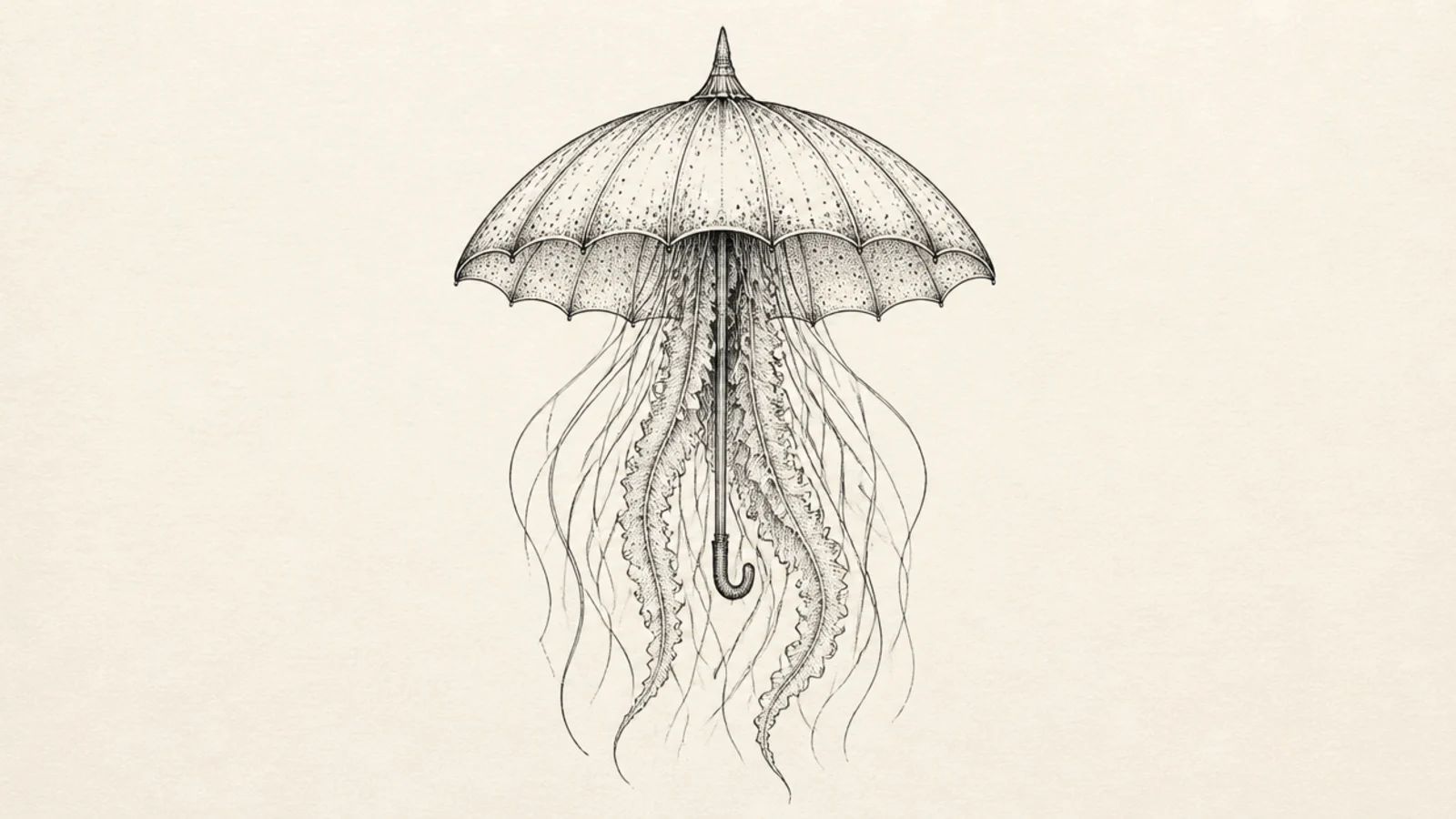 A simple jellyfish shaped like an open umbrella with straight tentacles