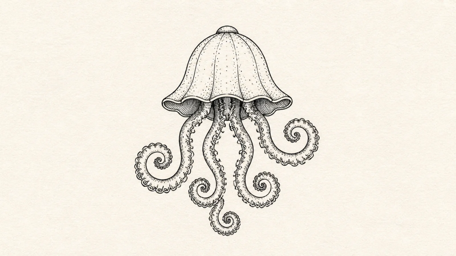A simple jellyfish with bouncy spiral curly tentacles