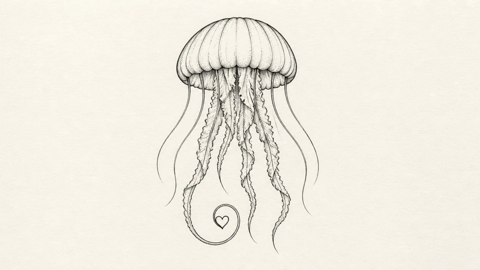 A cute simple jellyfish with one tentacle ending in a small heart