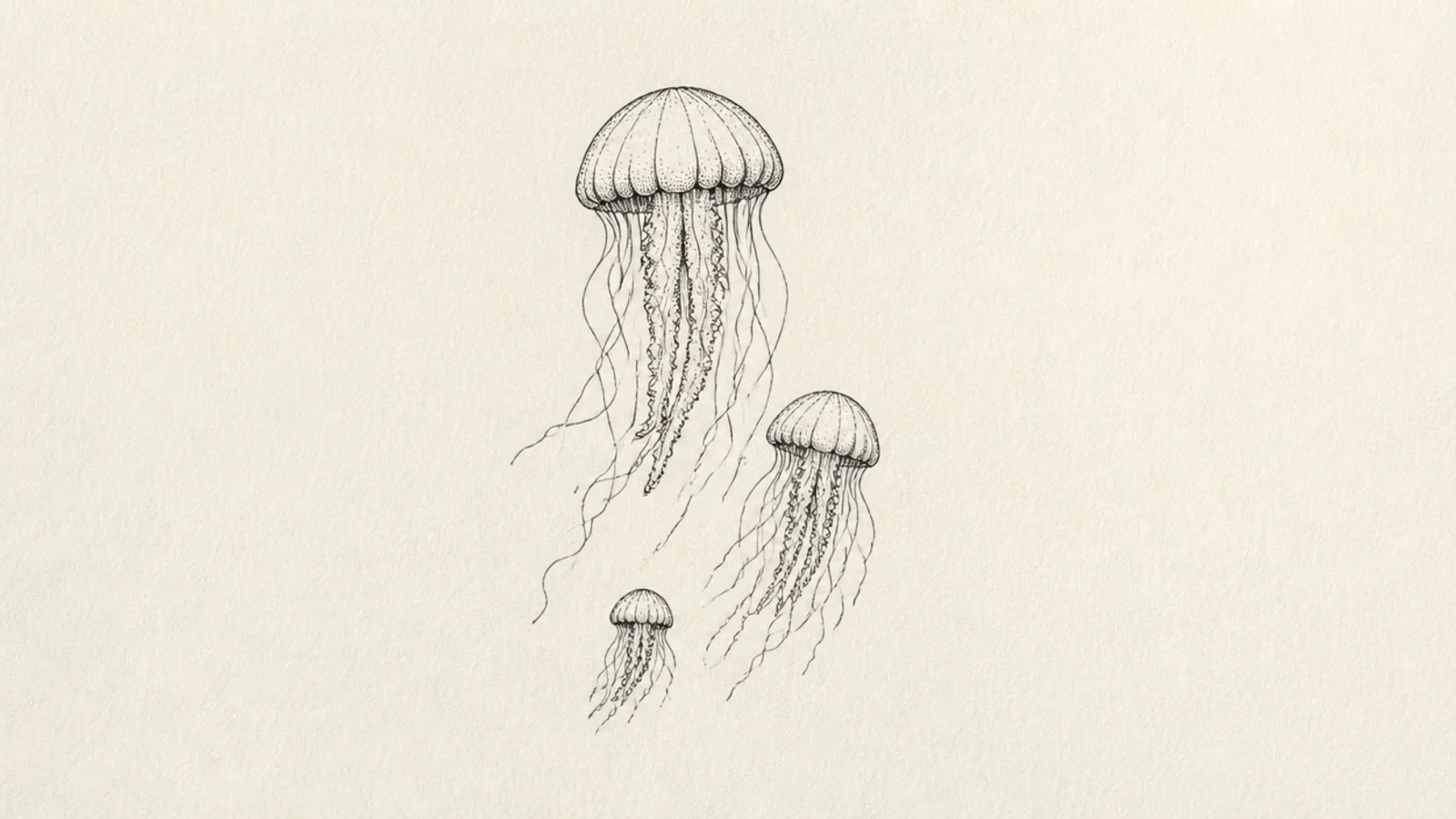 Three simple little jellyfish drawn together at different heights