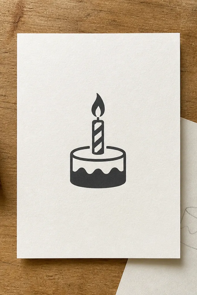 Minimal cake icon with one candle and a simple flame