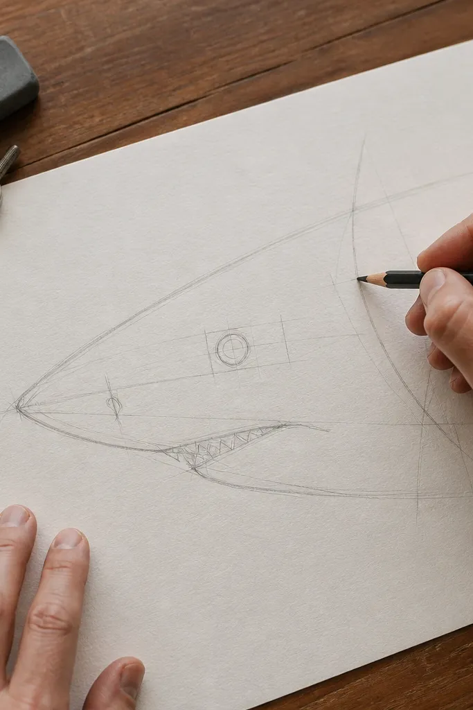 Light pencil wedge head shape with marked eye and snout guide lines