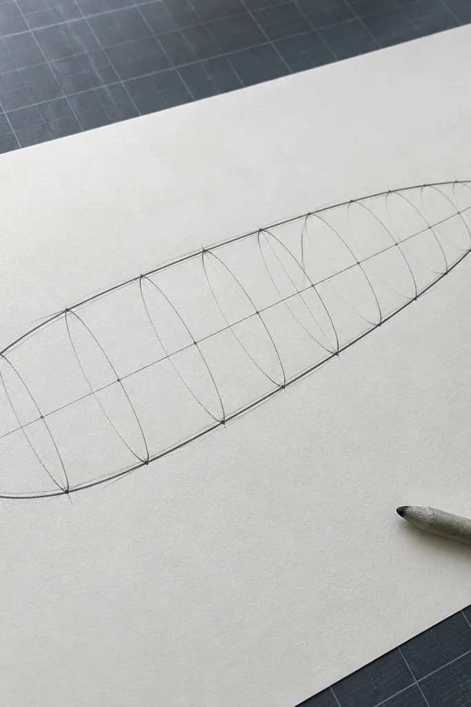 Construction body taper lines from thicker head to thin tail with a center guide