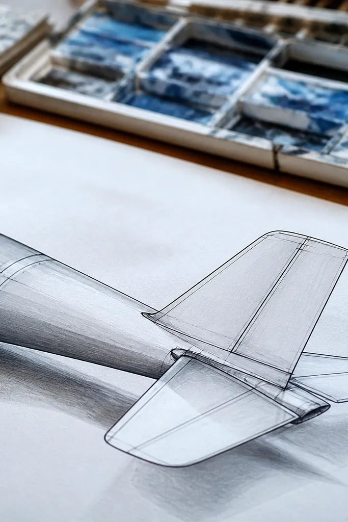 Tail base hook shape and fin plane guides drawn in light pencil