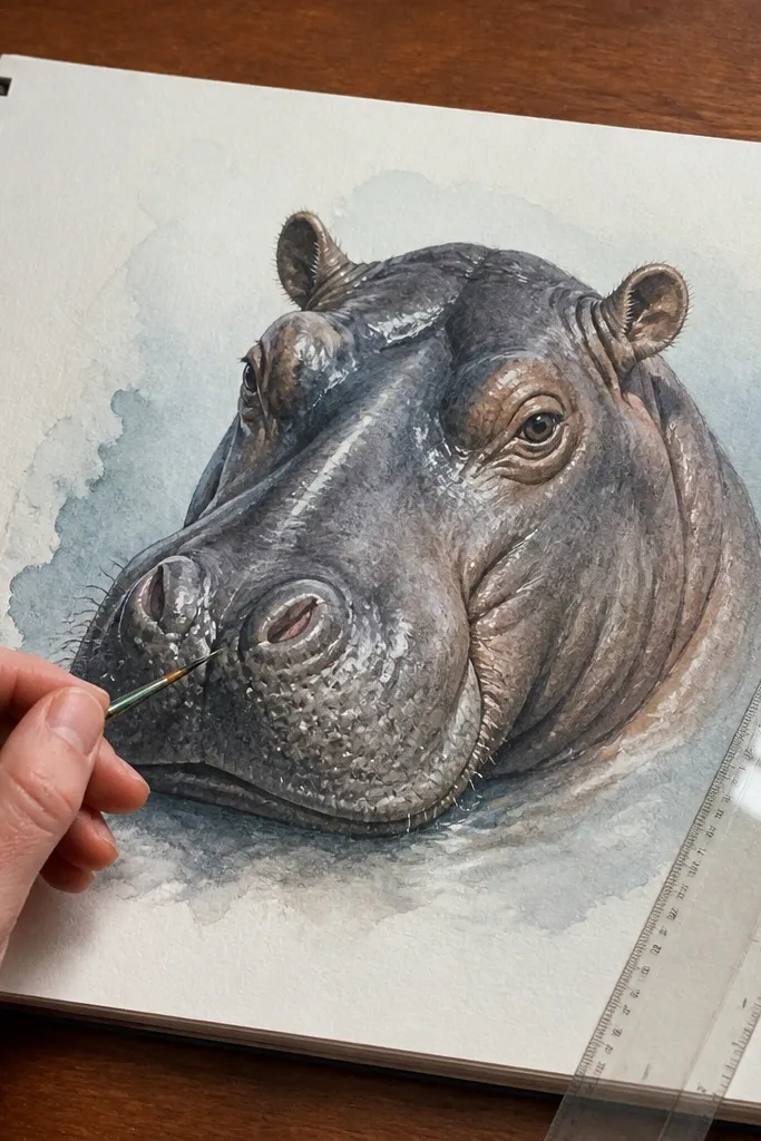 Small nasal flap guide and ridge lines near the snout with soft shading