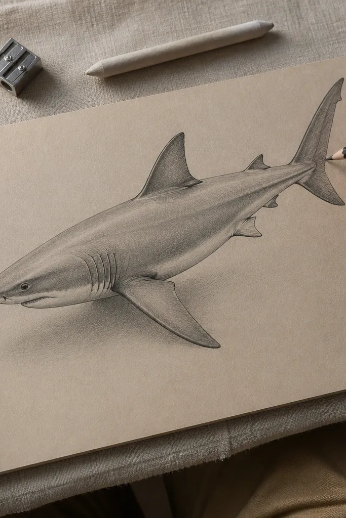Small dark shadows under dorsal and pectoral fin bases on the body