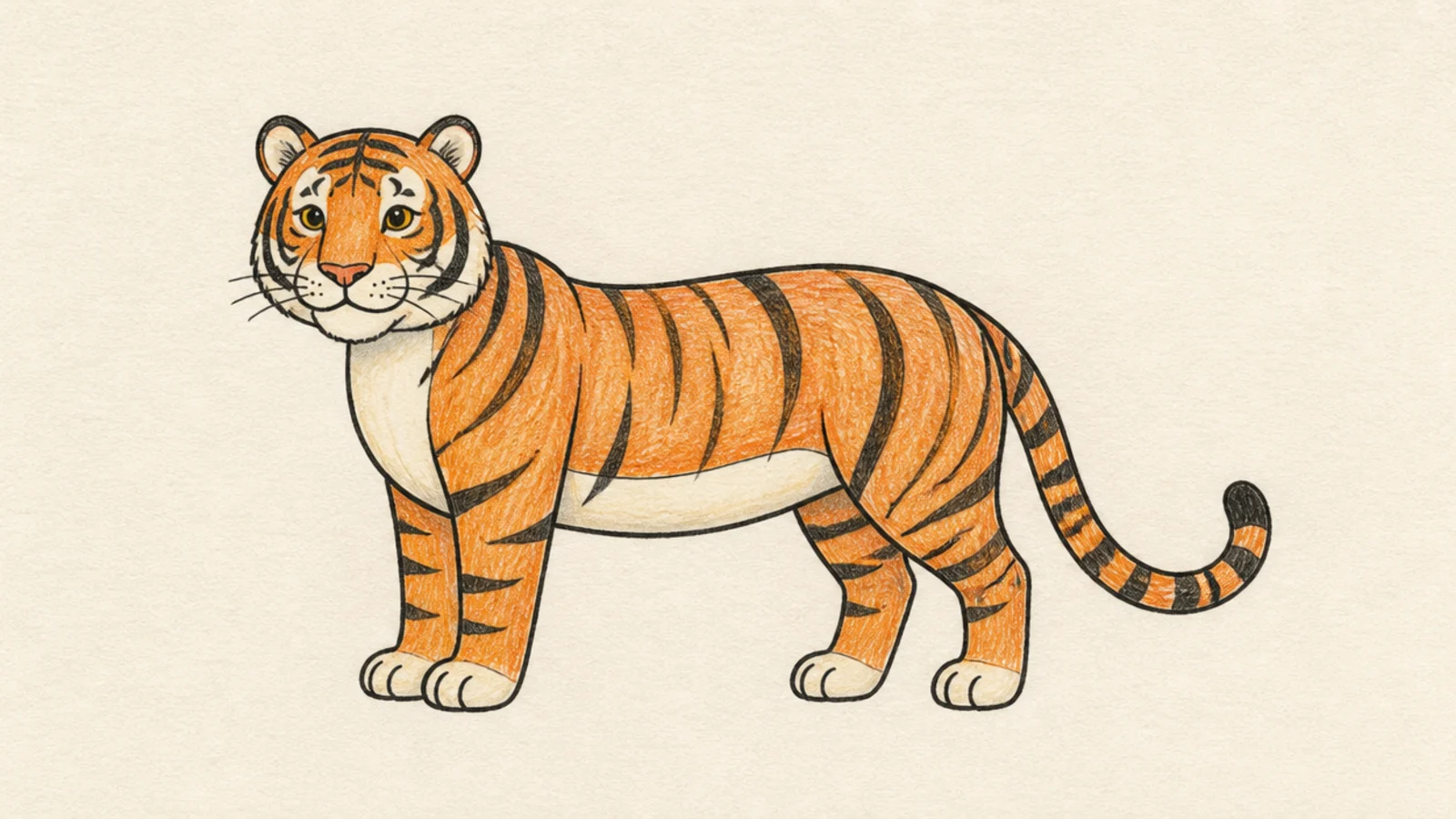 A simple standing tiger in side view built from clean shapes