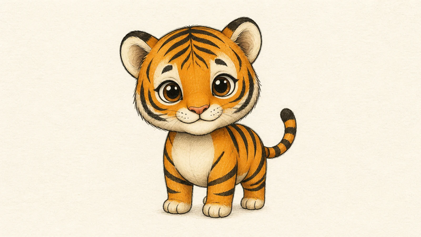 A simple tiger cub with a big head and small body