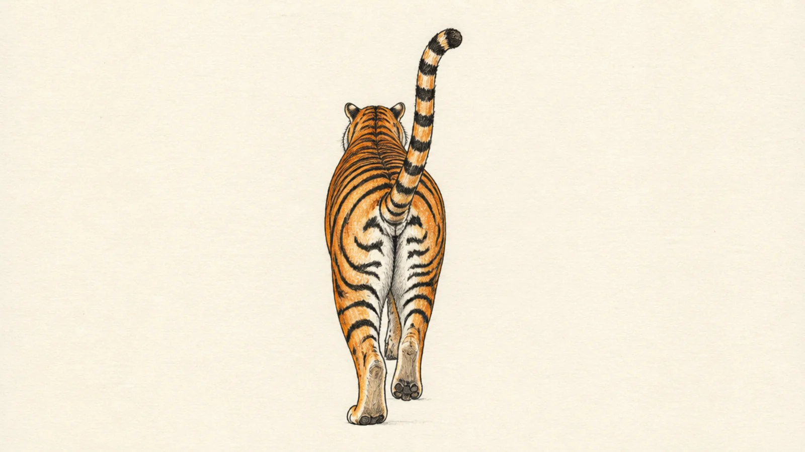 A simple tiger seen from behind walking away
