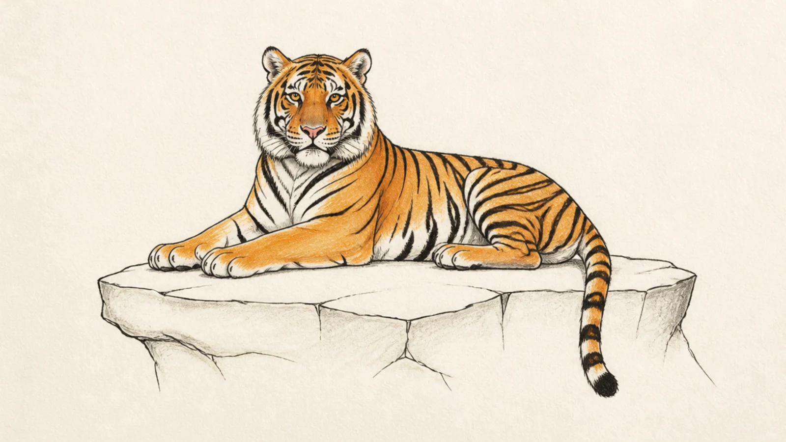 A simple tiger sitting on a flat rock ledge