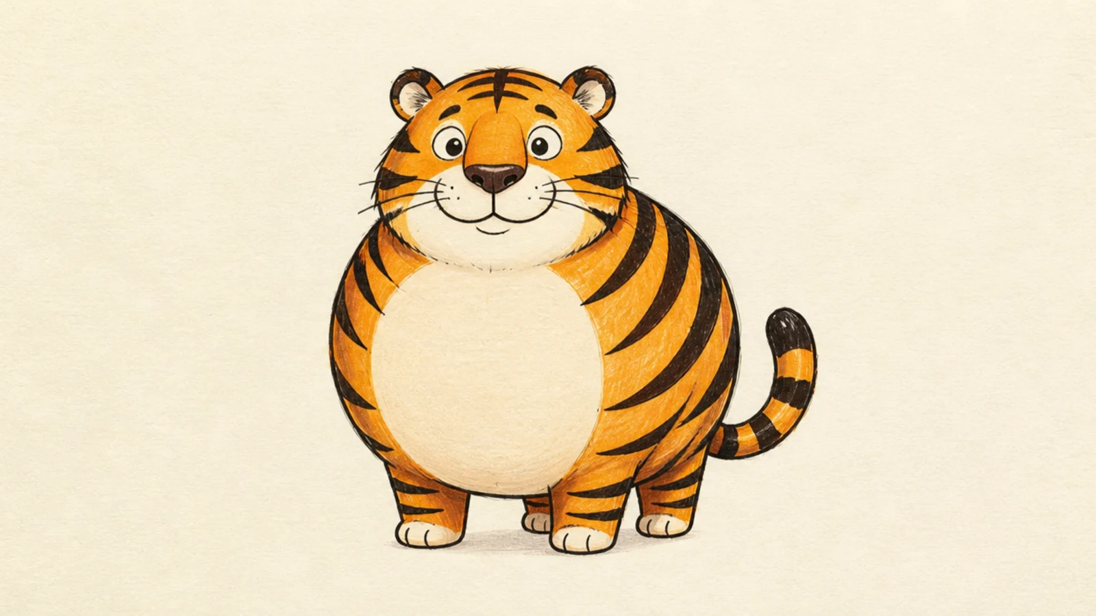 A simple round chubby cartoon tiger standing