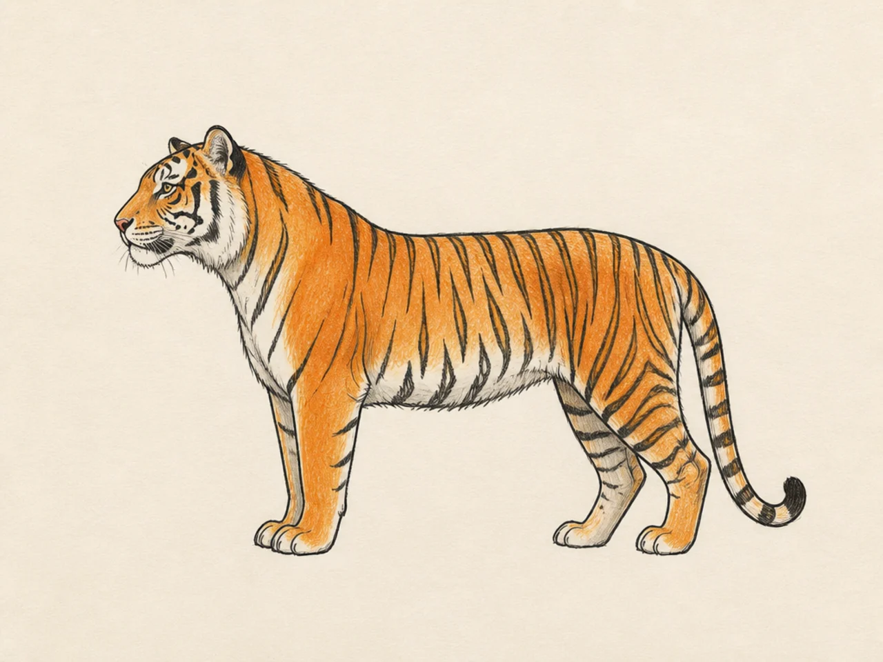 A simple tiger shown from the chest up in side profile