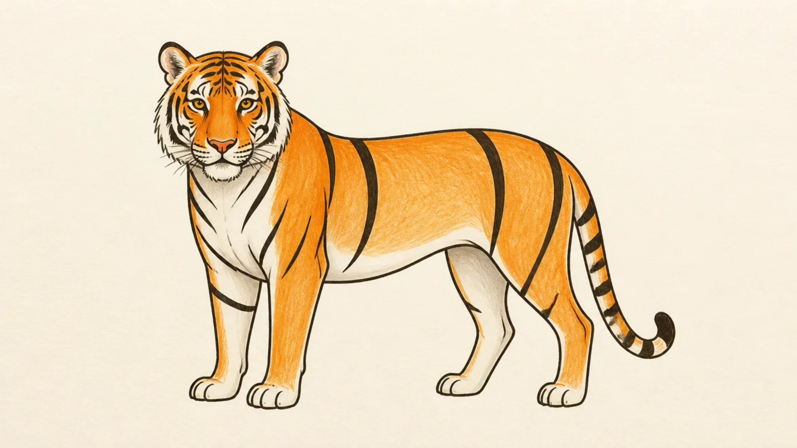 A tiger drawn with the fewest possible clean lines