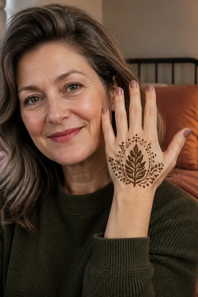 Three leaf clusters forming a halo on the back of the hand with small dots around