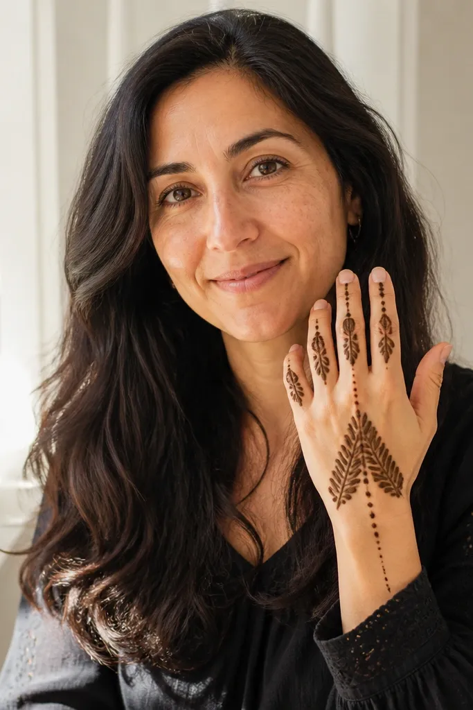 Feather strokes over knuckles with a dotted center row on back of hand
