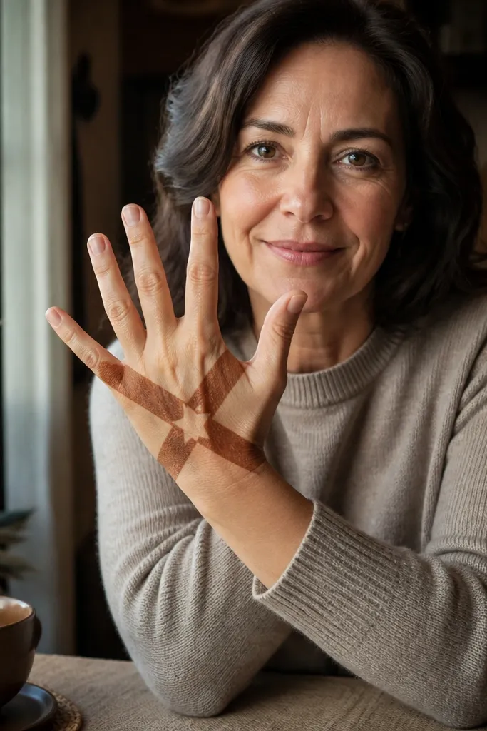 Back hand with crossed bands and a small star cutout in the center