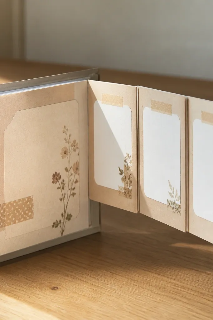 Scrapbook page with a small accordion fold-out tab on the side