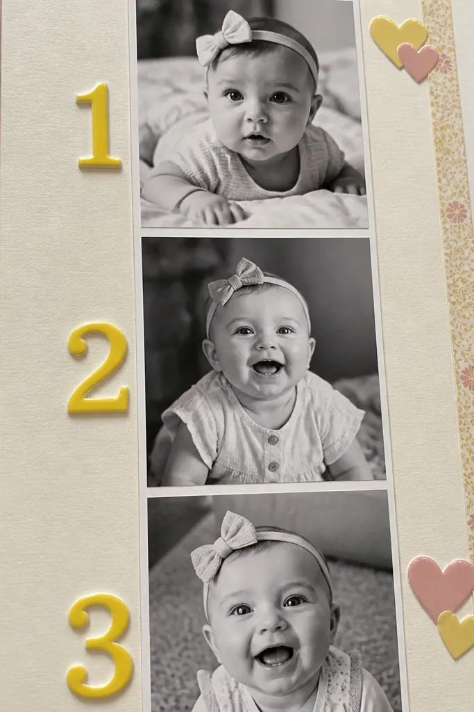 Scrapbook page with a vertical strip and bold number stickers