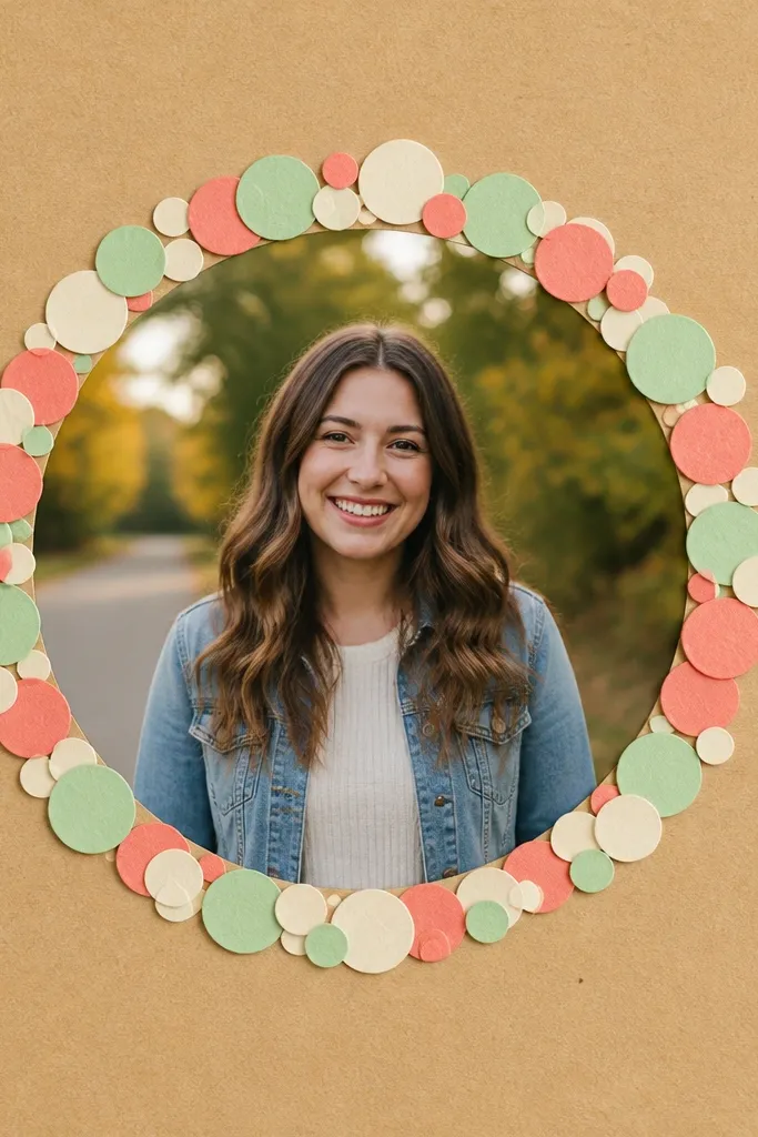 Scrapbook page with a ring of paper circles around a single