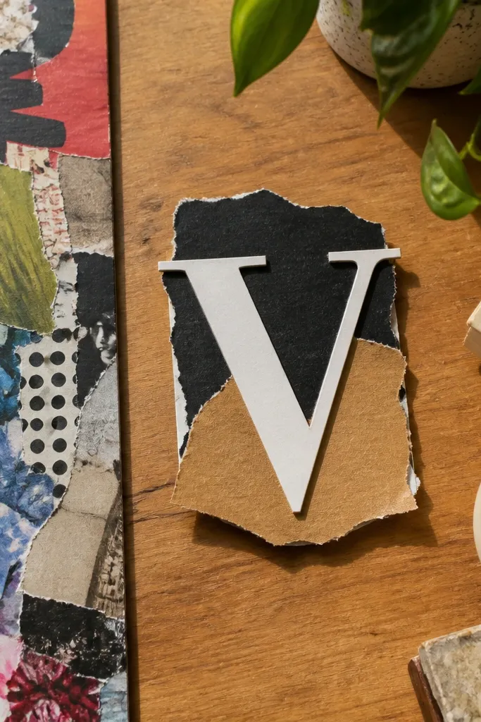 Scrapbook page with a vertical magazine strip and a cutout title piece