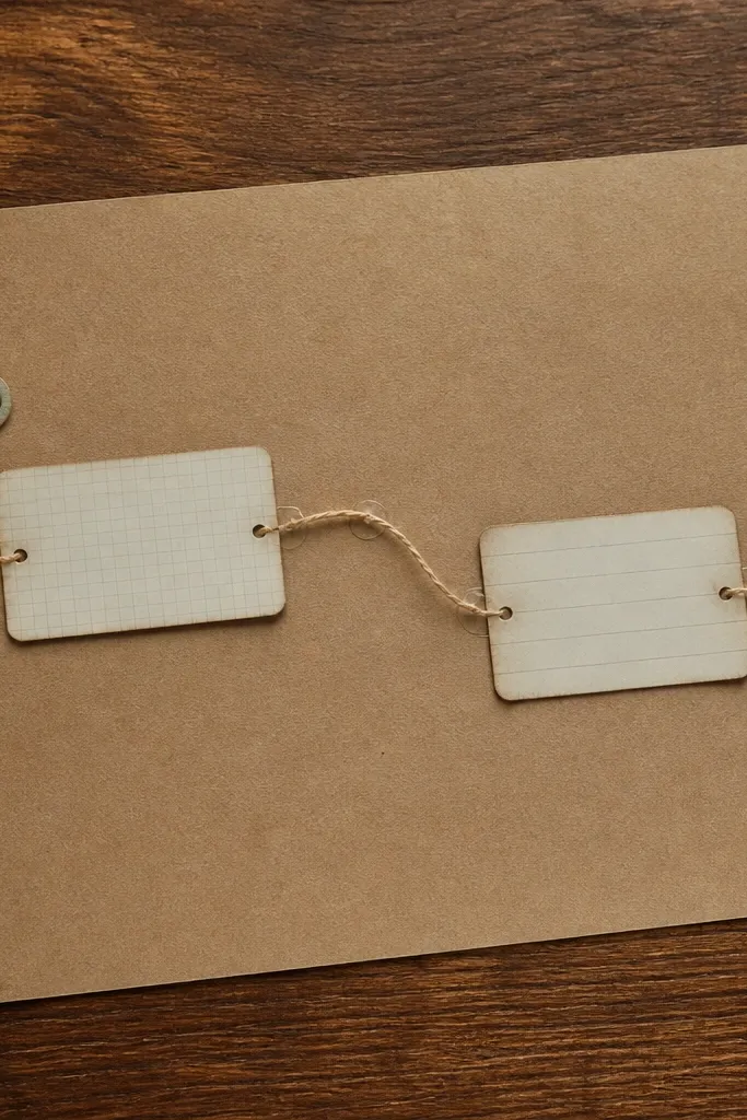 Scrapbook page with a curved stitched line made from thread over paper