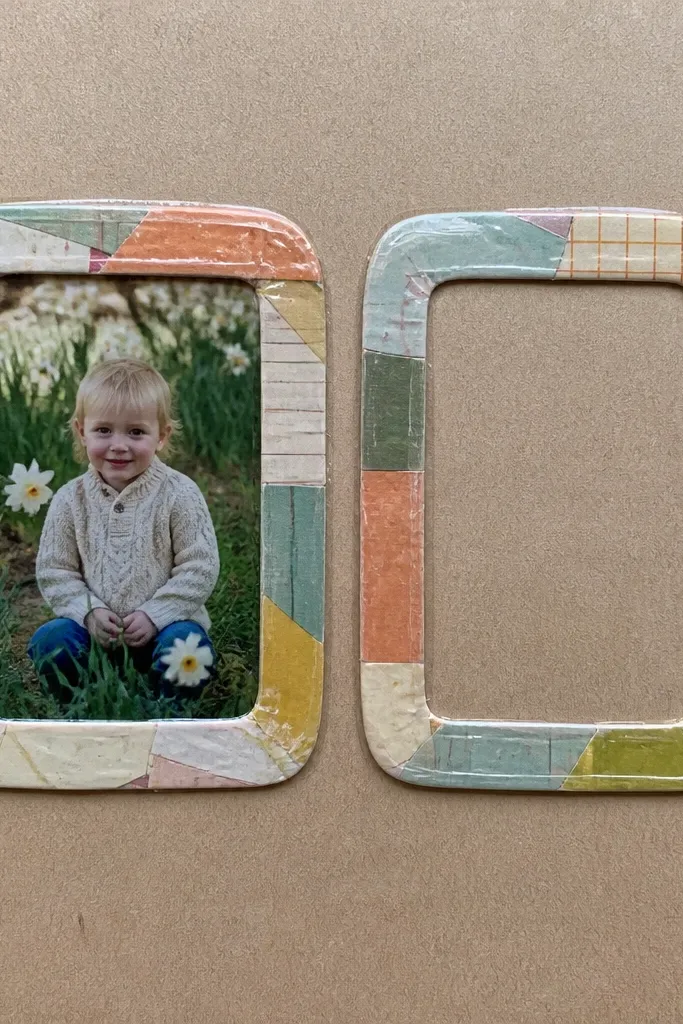 Scrapbook page with laminated-looking sticker frames around a