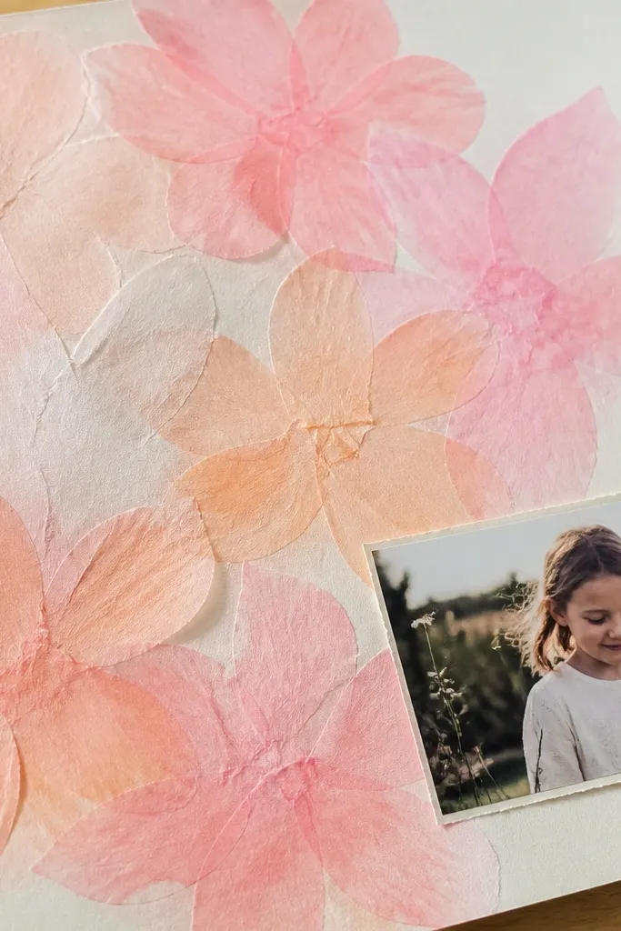 Scrapbook page with soft tissue flower shapes in the background