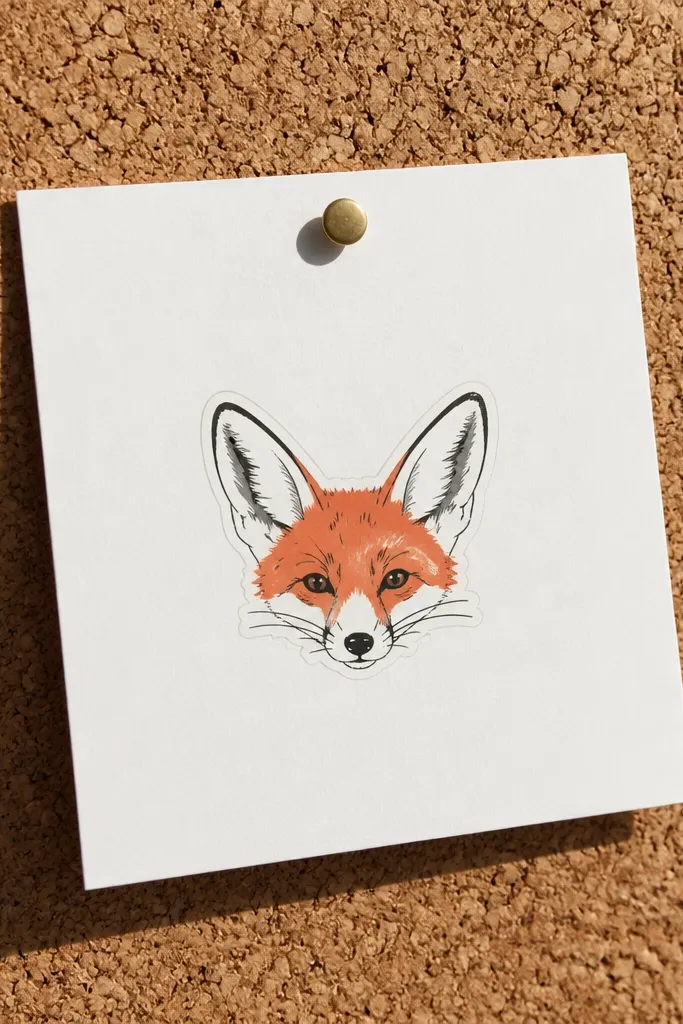 Fox head with extra large ears and a few minimal facial lines, clean background