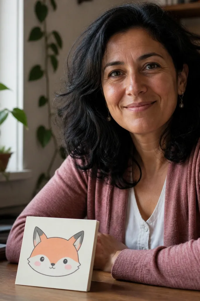Cute fox face with blush cheeks, tiny eyes, and a small mouth