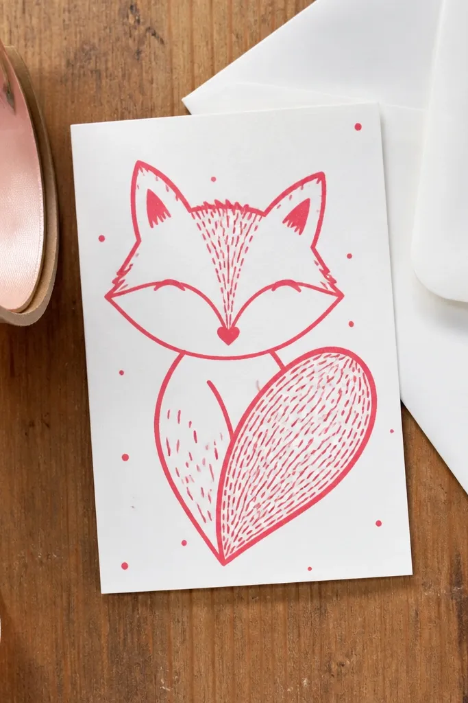 Fox face with a tail shaped like a heart, tiny sparkles around it