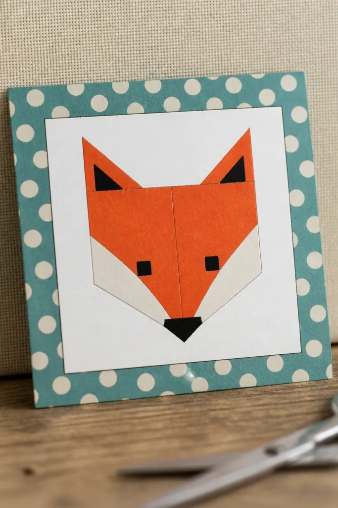 Fox sitting with a polka-dot border around the edges