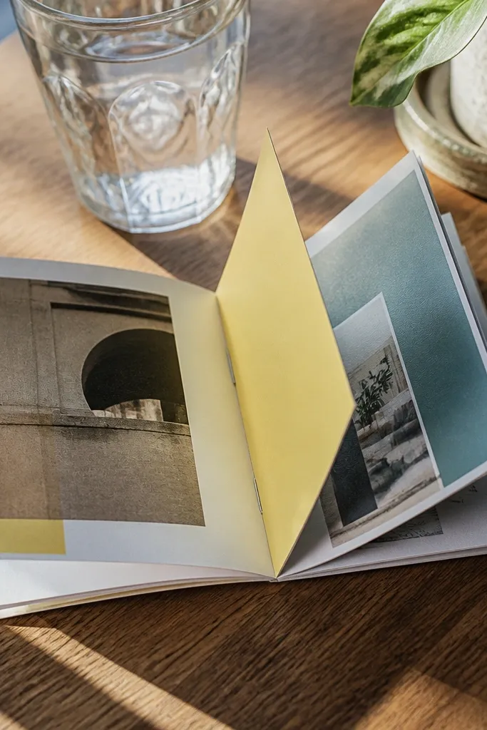 A mini stapled zine with -heavy pages and bold color blocks