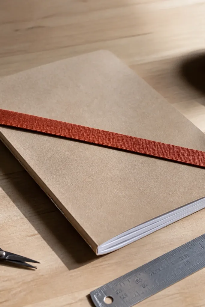 Mini journal with a diagonal fabric band across the cover and a clean cardstock frame