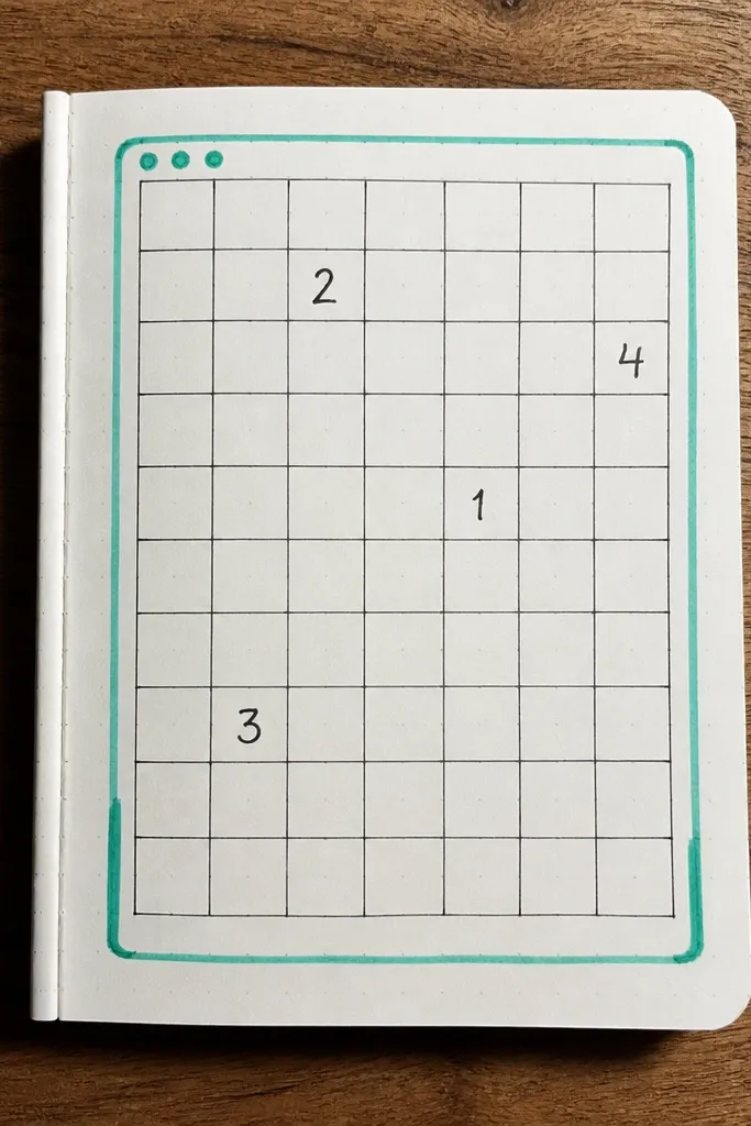 A journal page with a single colored grid window and a few handwritten notes inside.