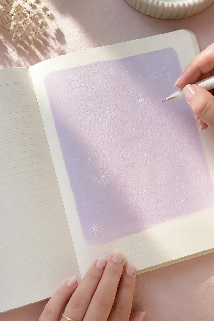 Soft colored rectangle background with white pen dots and a short handwritten message.