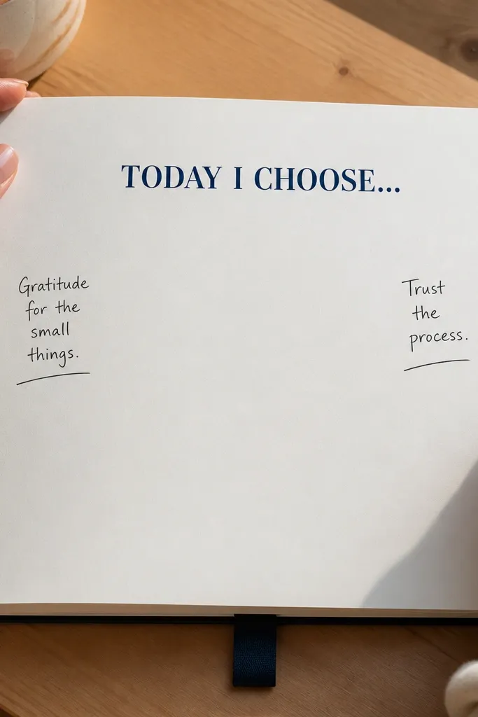 A centered heading with two short side notes and lots of white space.