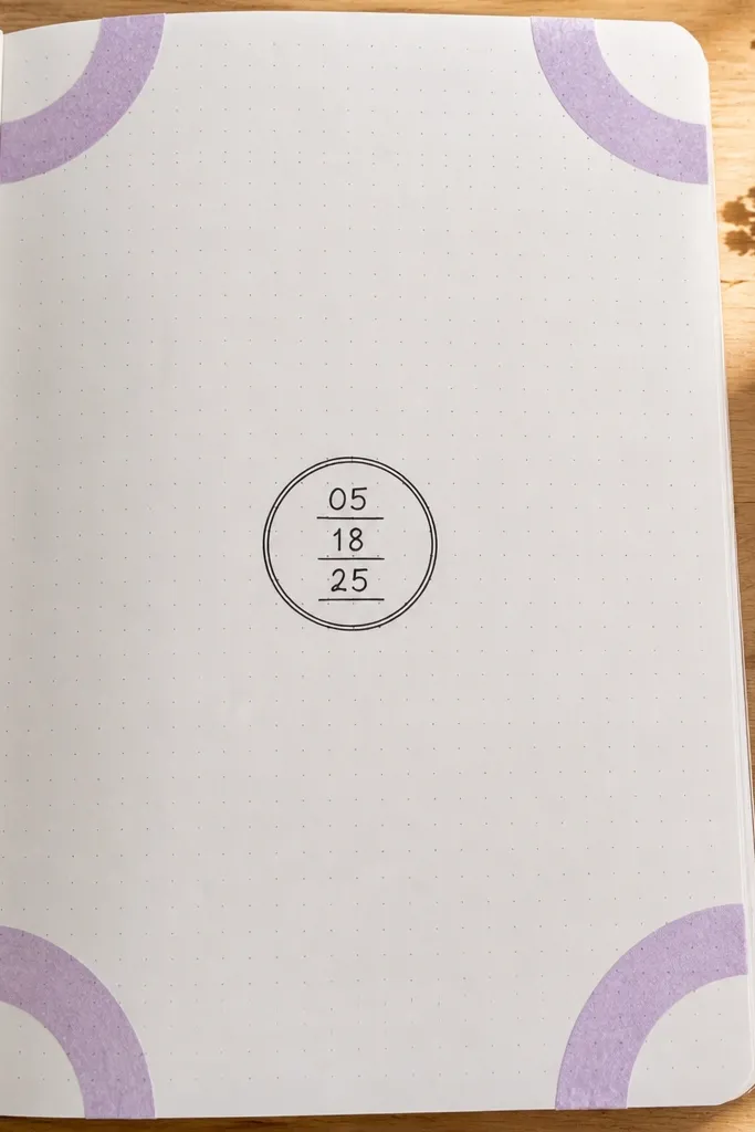 Washi tape arches in the corners with a date written like a stamp.