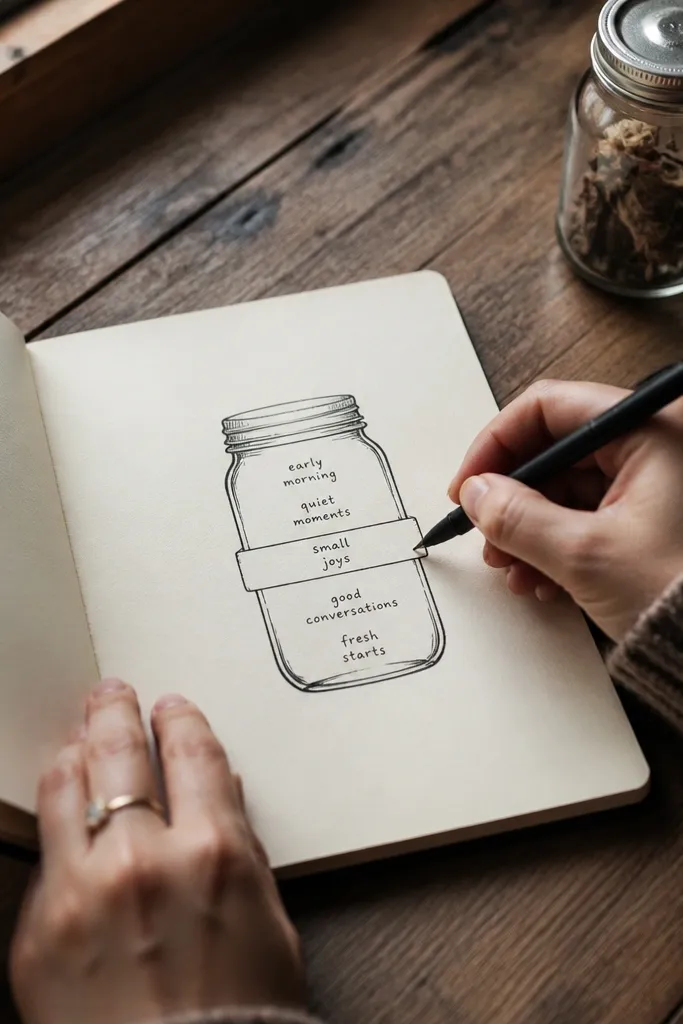 A small mason jar outline with a label strip and handwritten words inside the jar.