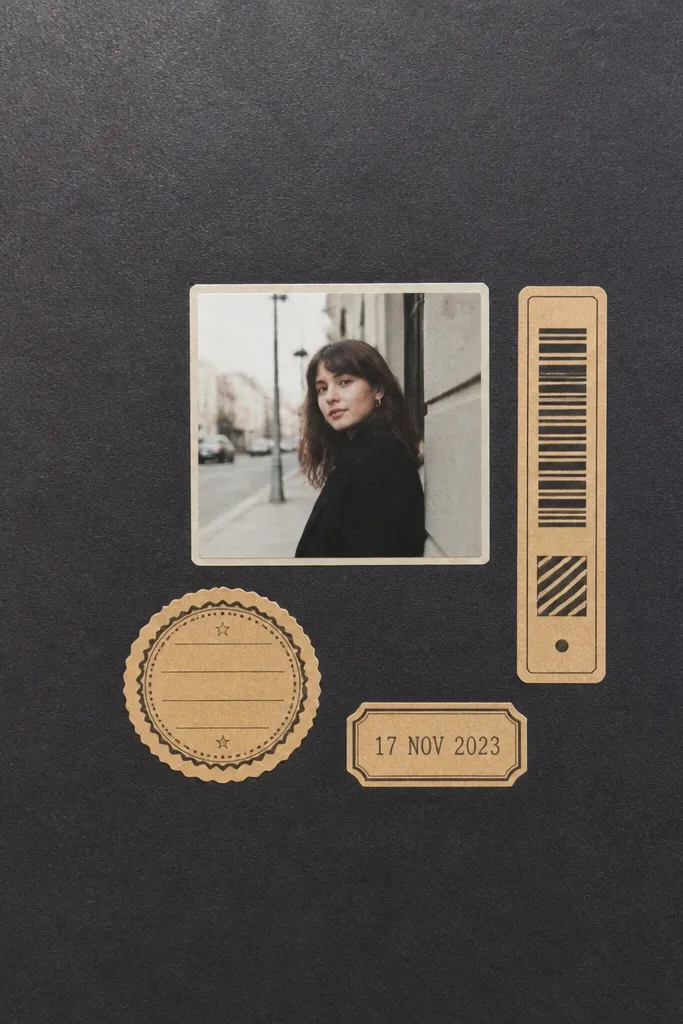 Small with three packaging label stickers and a handwritten date