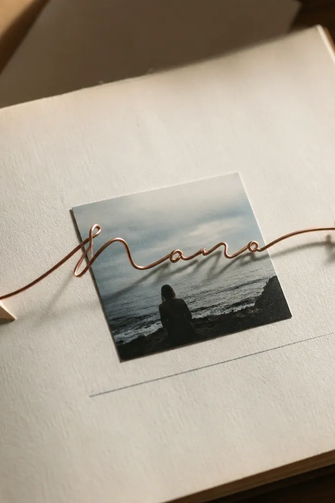 A small with a wire-like thread title stretched across the top
