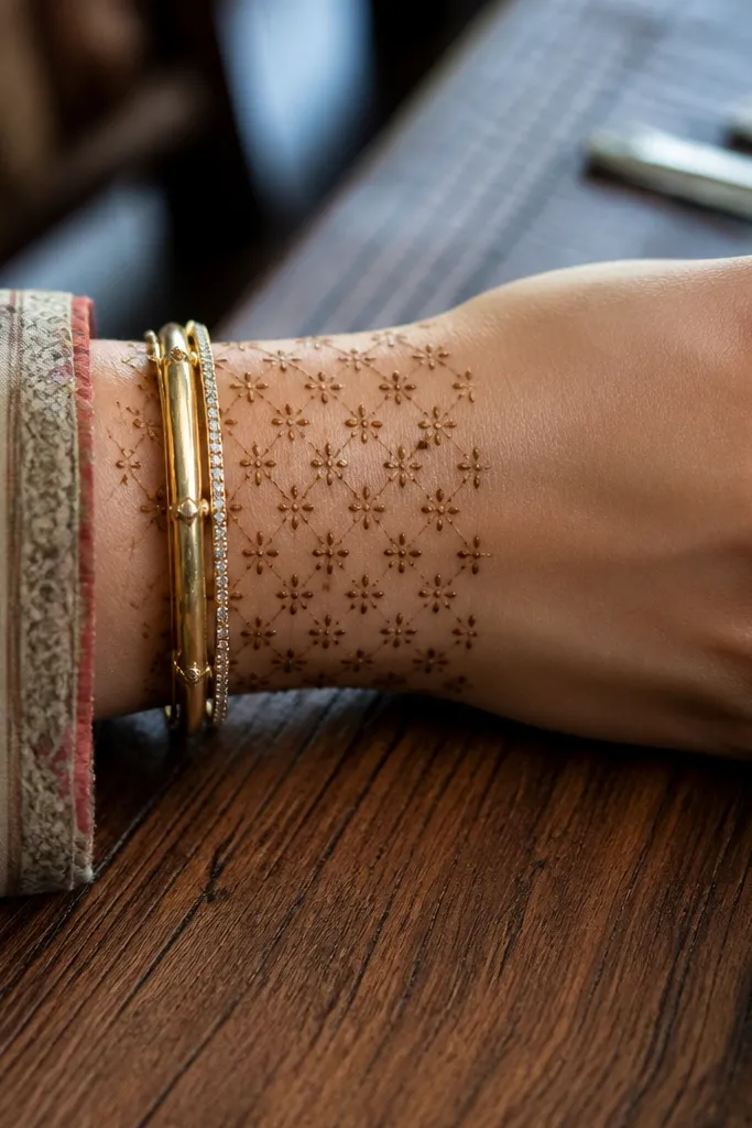 Wrist has two rows of dots connected with light lines