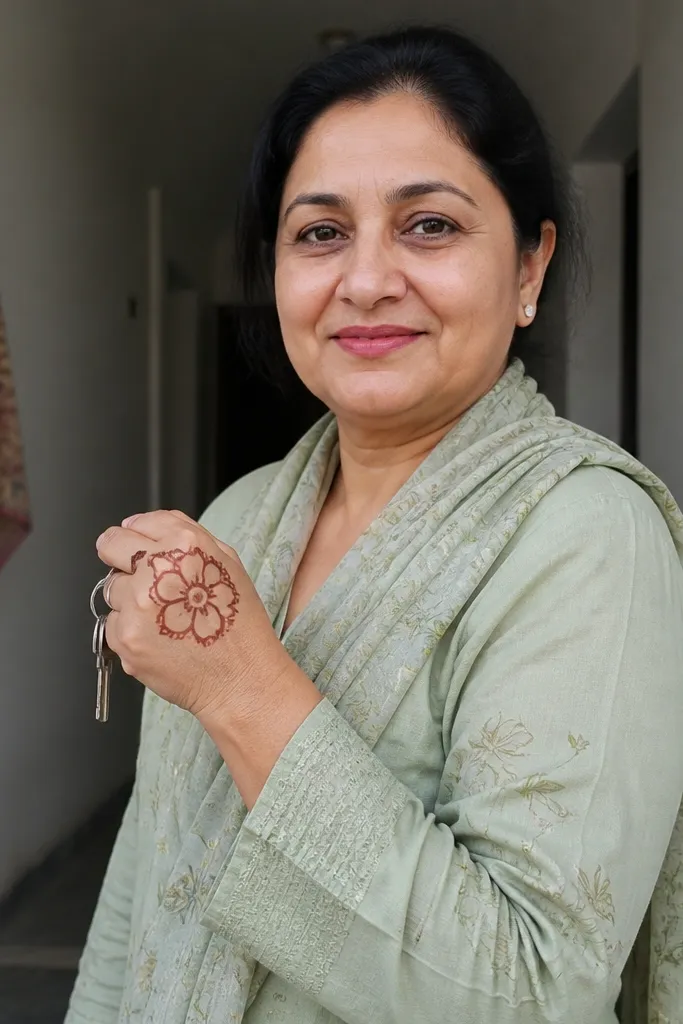 Back of hand has a small flower with five petals