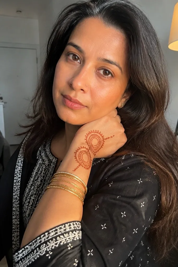 Wrist has two overlapping circles like a small medallion