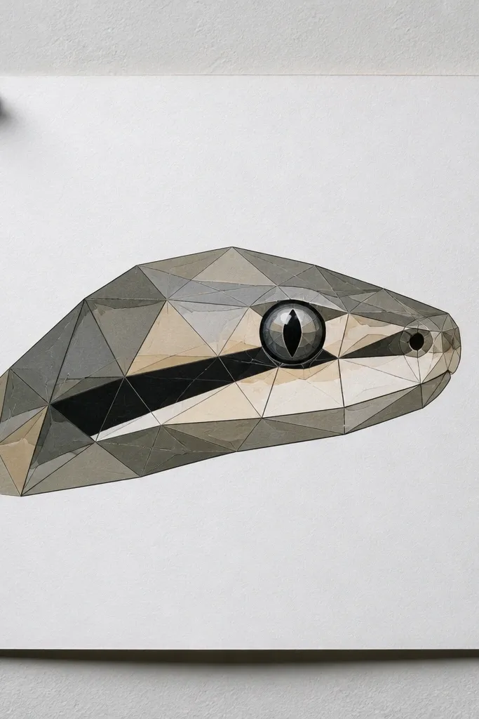 Geometric snake head with triangular facets and bold outline