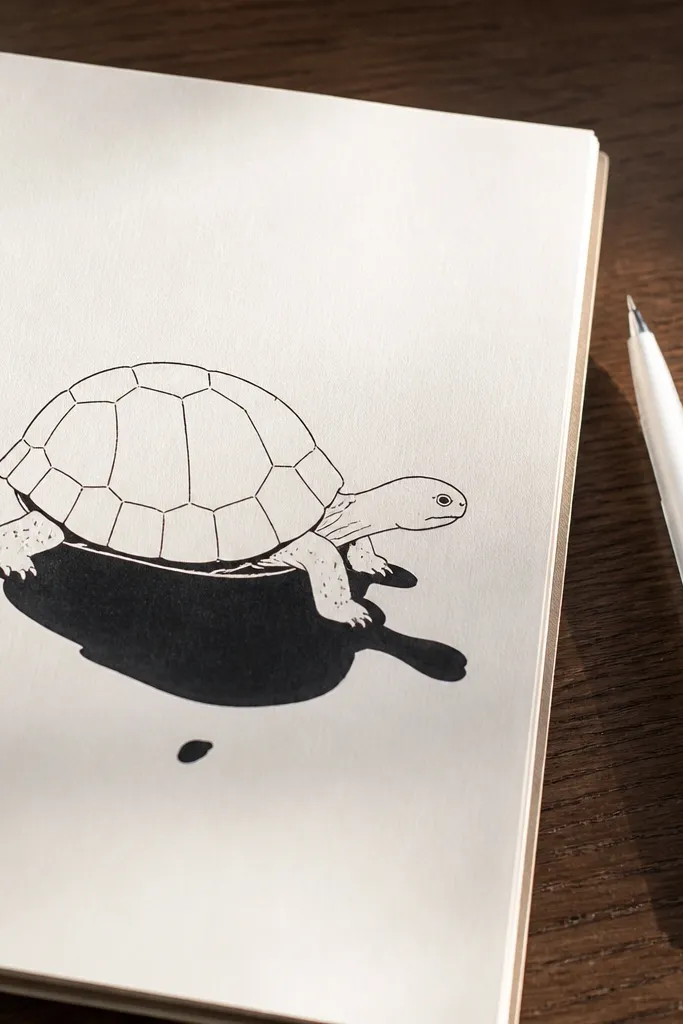 Simple turtle outline with one bold shadow splash under the shell.