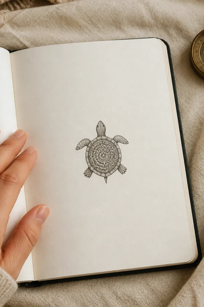 Turtle with a small mandala circle centered on the shell.