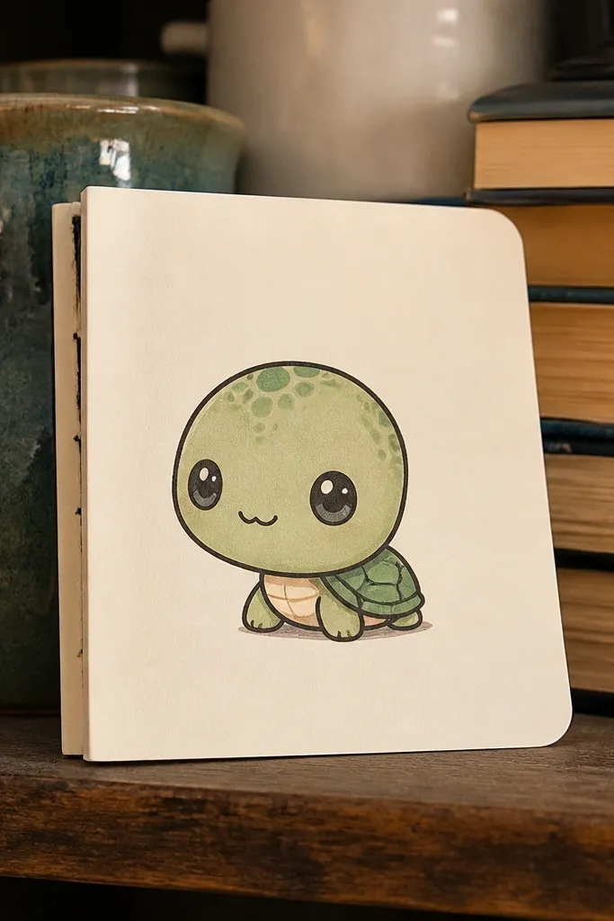Chibi turtle with a big head, small shell, and short legs.